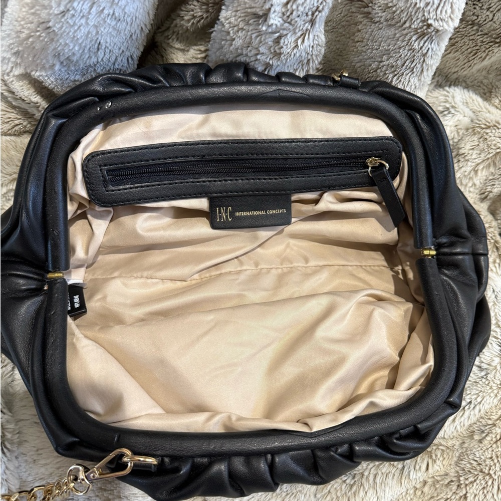 INC Black Faux Leather Clutch with Gold Chain Strap - Picture 3 of 5